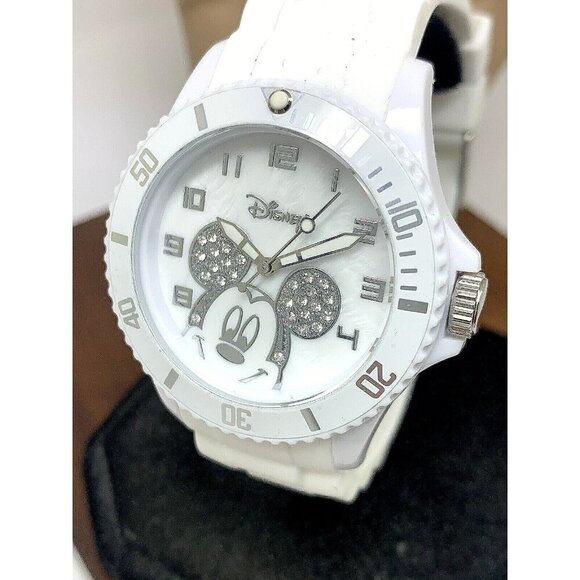 Disney Mickey Mouse Women's Watch White Dial Rubber Band Quartz 39mm - Picture 1 of 14
